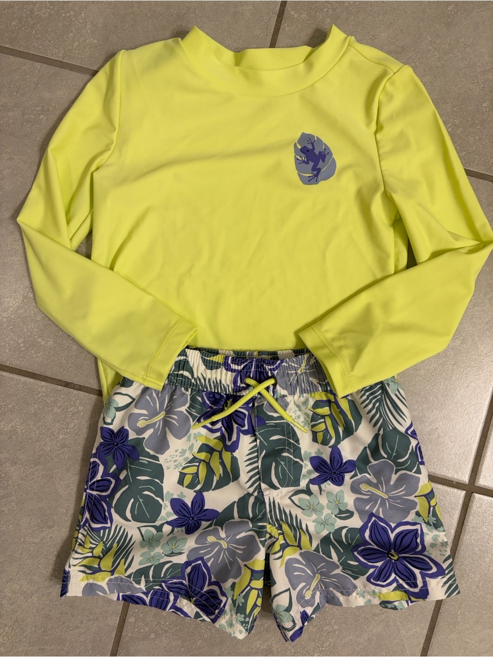 Neon Yellow Long-Sleeve Kids Tee with Blue Chest Graphic